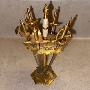 Vintage 1960s MCM Mini Sword Olive Martini Cocktail Picks Set of 12 Toledo Spain